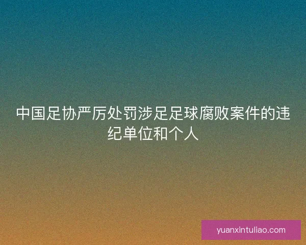 中国足协严厉处罚涉足足球腐败案件的违纪单位和个人