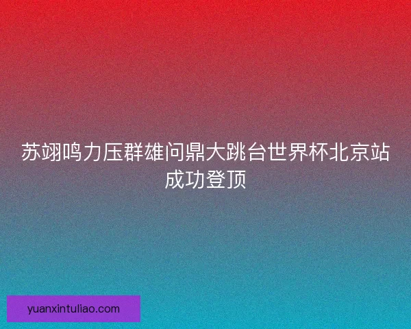 苏翊鸣力压群雄问鼎大跳台世界杯北京站成功登顶