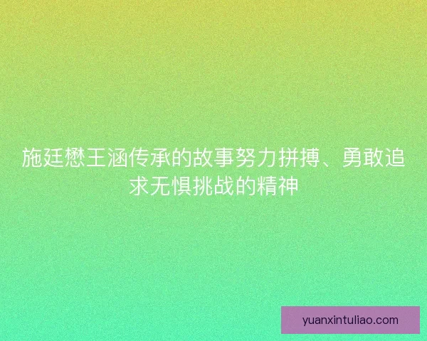 施廷懋王涵传承的故事努力拼搏、勇敢追求无惧挑战的精神